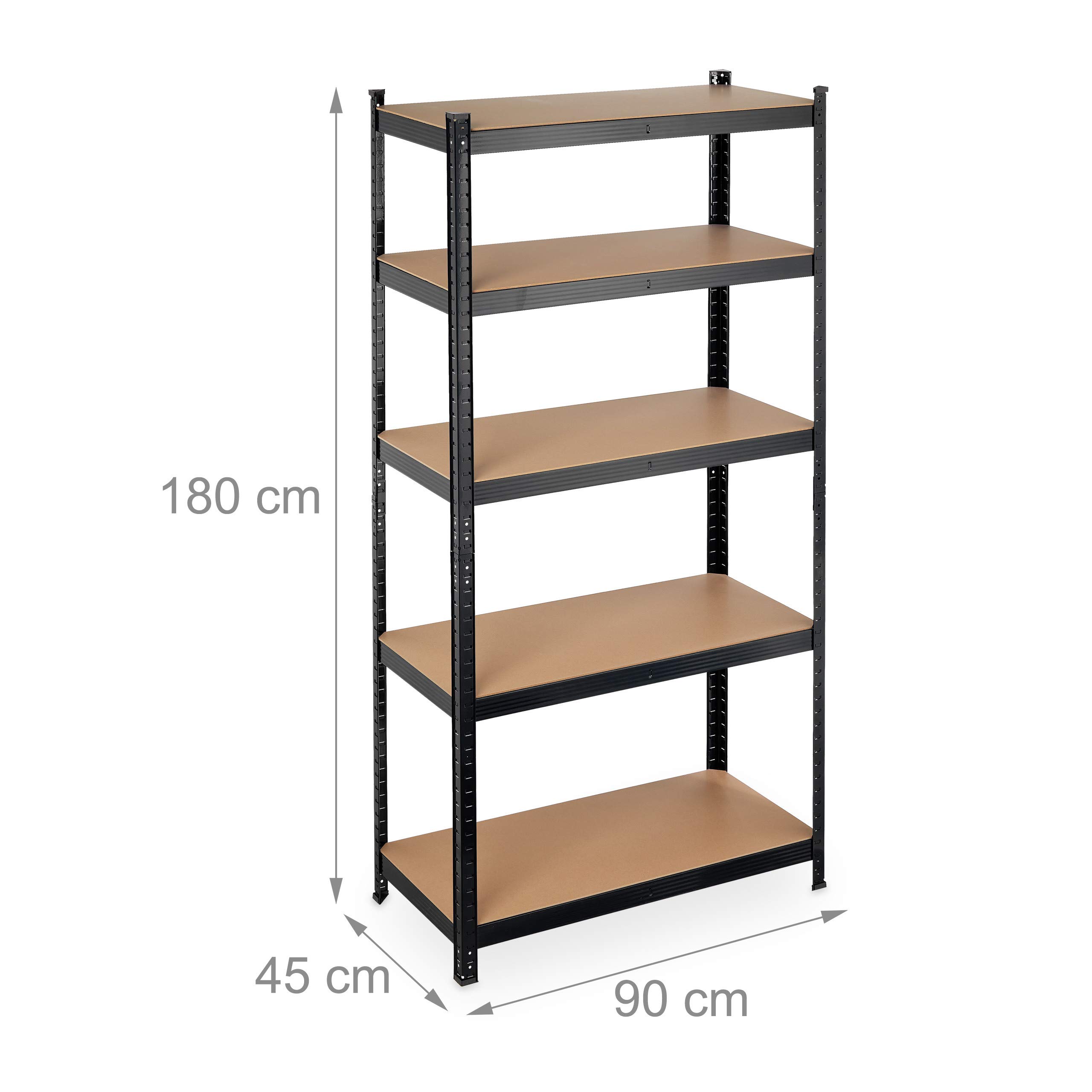 Relaxdays Scaffale in Metallo, Capacità fino a 875 kg, 180x90x45 cm ca., Scaffalatura ad Alta Portata da 5 Ripiani, Nero