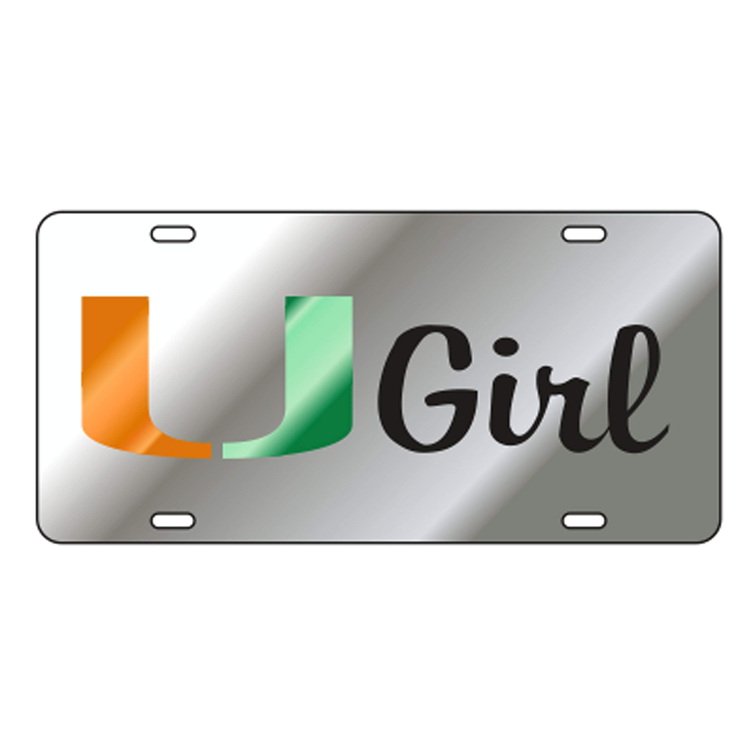 Miami Hurricanes U Girl Silver Mirrored License Plate Tag