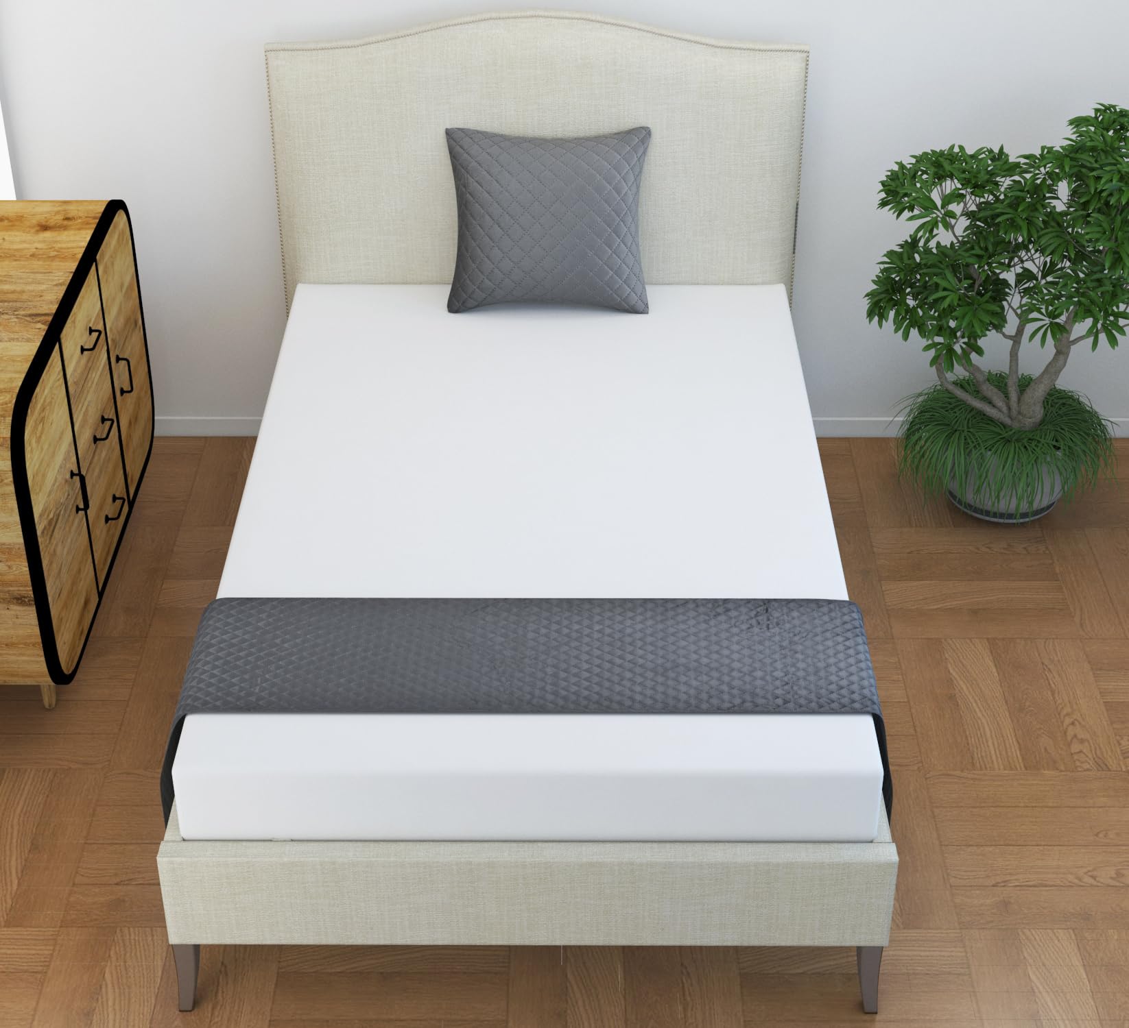 TRIPURARI 200TC Solid Quilted Velvet Single Bed Runner Scarf with Matching Cushion Covers Decorative Set for Bedrooms Hotel Rooms Guest Rooms (Grey)