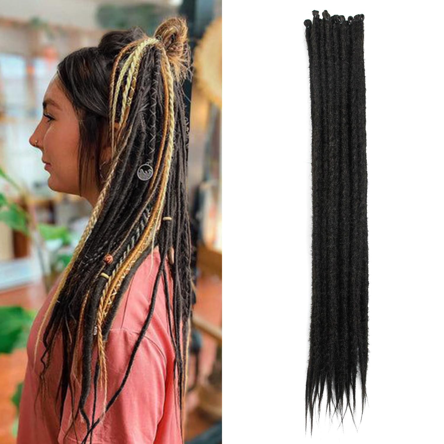 Dsoar Synthetische Dreadlocks Verlängerung – 24 Zoll (60 Cm), 10 Strähnen, Weich, Zum Häkeln, Farbe 1B