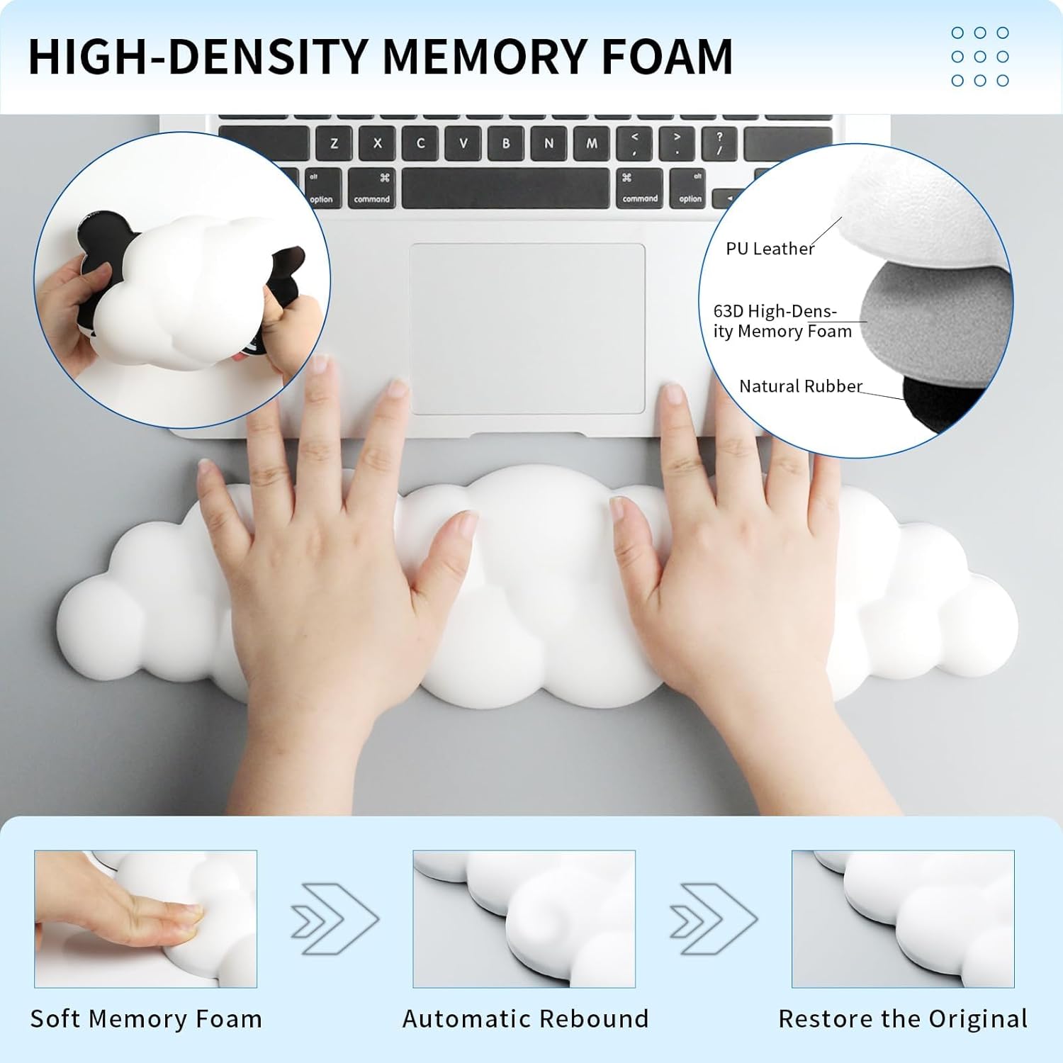 Cloud Wrist Rest Keyboard, Upgraded Resilient Memory Foam, Ergonomic Palm Rest, Wrist Support, Mouse Pad Wrist Support for Laptop, Computer, Typing, Reading (Keyboard & Mouse Wrist Rest Set-Black)