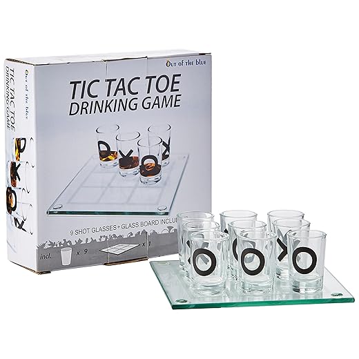 Out of the Blue 79/3967 - Glas Trinkspiel, Tic Tac Toe, mit 9 Gläsern, Spielfeld ca. 13 x 13 cm