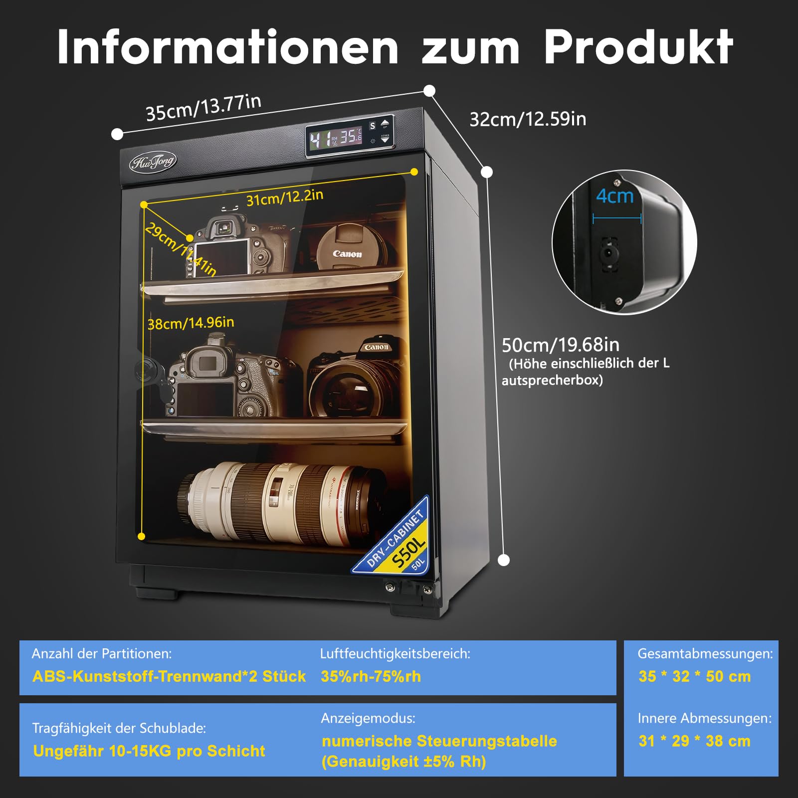 Armoire sèche électronique étanche à l'humidité pour appareil photo avec lumières LED