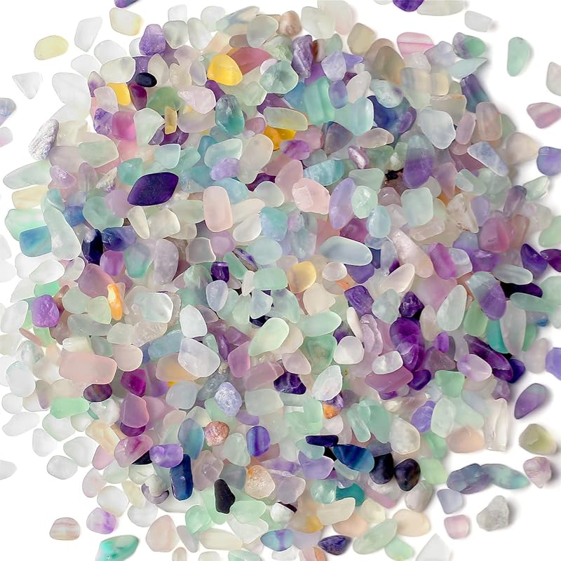 Fluorita Acuario Grava Rocas Naturales Caídas Curativas Chips de Cristal Piedras Preciosas a Granel Piedras Trituradas Caídas para Fuente Jarrón Relleno Macetas Decorativas Tanque de Peces en Maceta Reiki Equilibrio de Energía 0.44lb