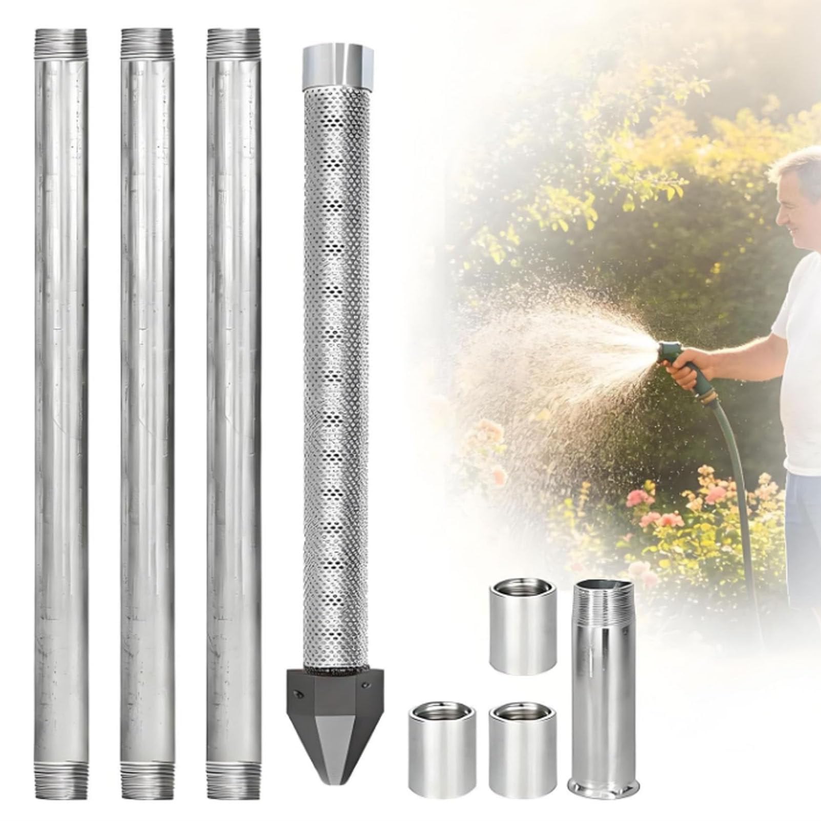 Oiyekntd Well Drive Point Kit, 1-1/4 Inch Stainless Steel Sand Point Well with 60 Gauze Mesh, 36" Heavy Duty Shallow with Galvanized Pipes and Couplings for Gardens & Farms WithWaterPump-4M