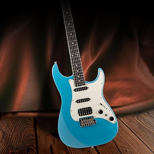 Miniatura 6 de EART Guitarra eléctrica DMX-9, puente de trémolo de 6 cuerdas, pastillas Humbucker, cuerpo sólido, guitarras con interruptor de 5 vías (azul perla