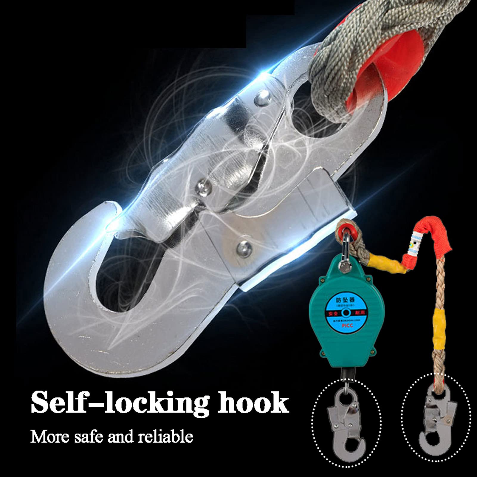 Antichute a Rappel Automatique Sangle, Dispositif Antichute Rétractable, Fall Restraint Device pour Toiture, Antichute Mobile, Stop Chute+Crochet, 5m/10m/15m/20m