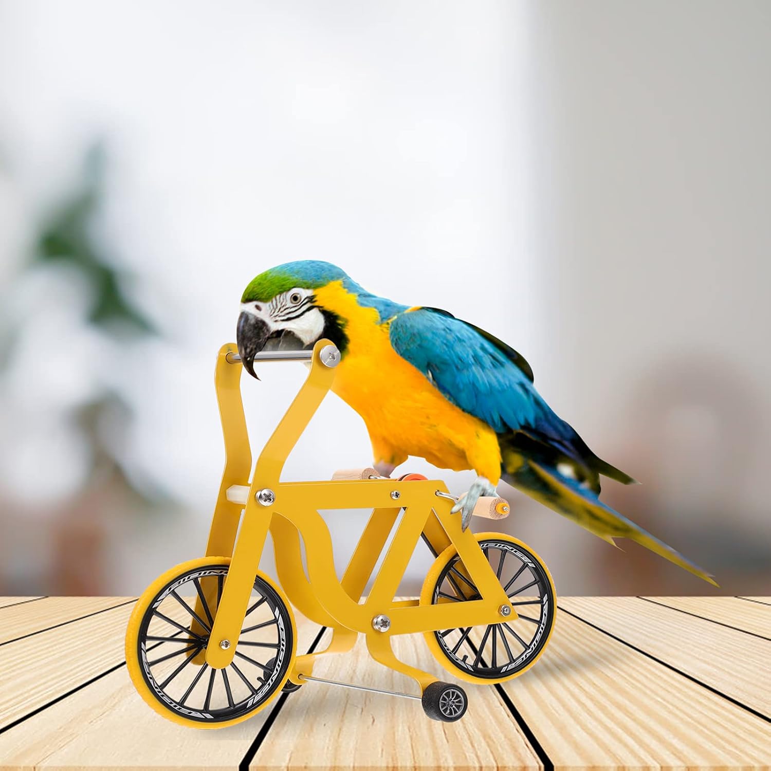 Parrot Training Bicycle Parrot Training Toy Mini Bicycle Bike Bird Play Toy Funny Bird Supplies for Parakeet Macaws Conures Yellow