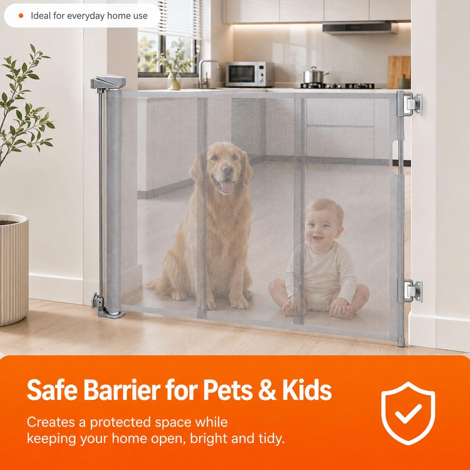 Cancelletto Sicurezza Cani Retrattile Senza Foratura, Barriera Estensibile
