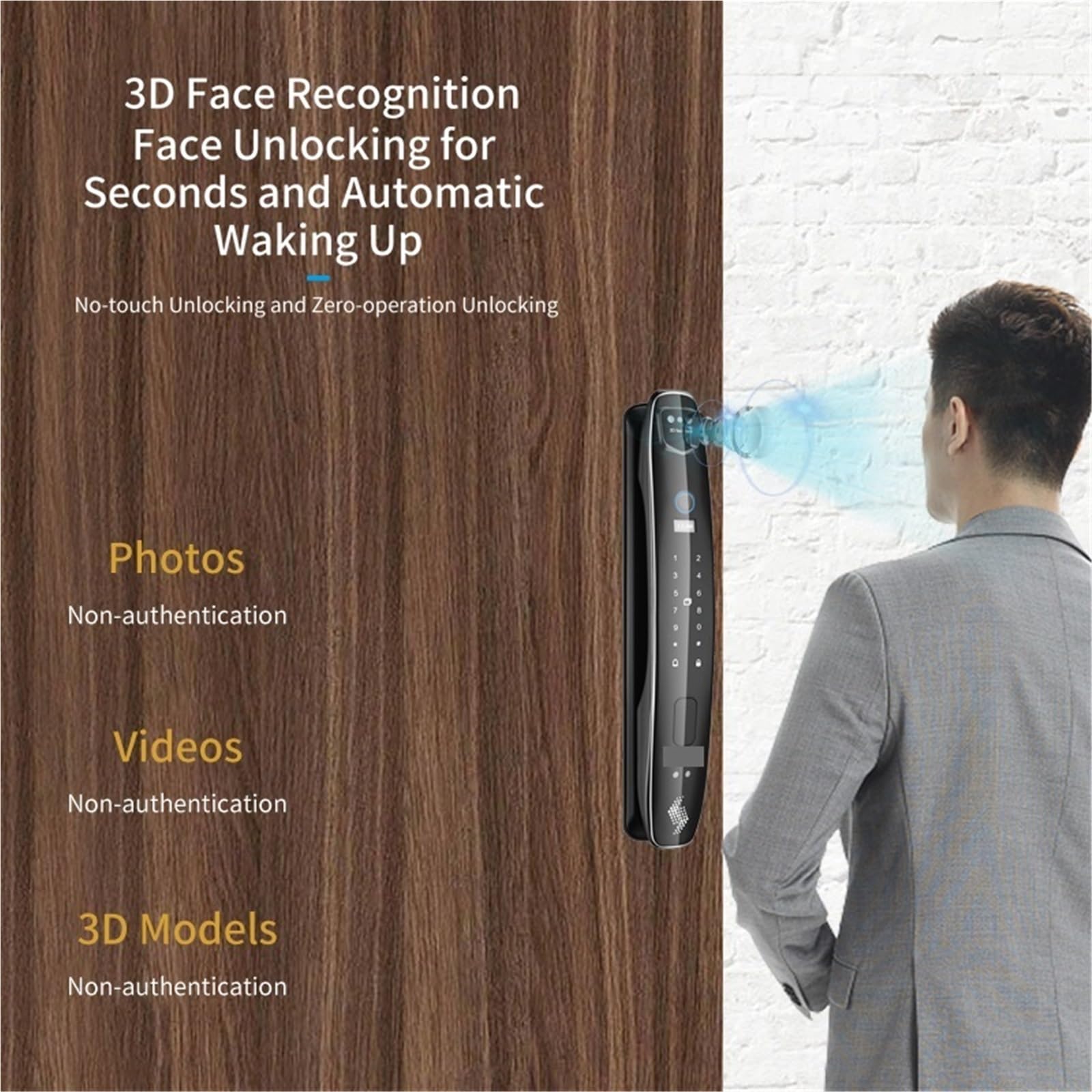 Serratura Smart, 3D Face Smart Door Lock Telecamera di sicurezza Monitor Impronta digitale intelligente Password Sblocco chiave elettronica biometrica,per camere da letto, uffici e hotel(CS7(6068-S))