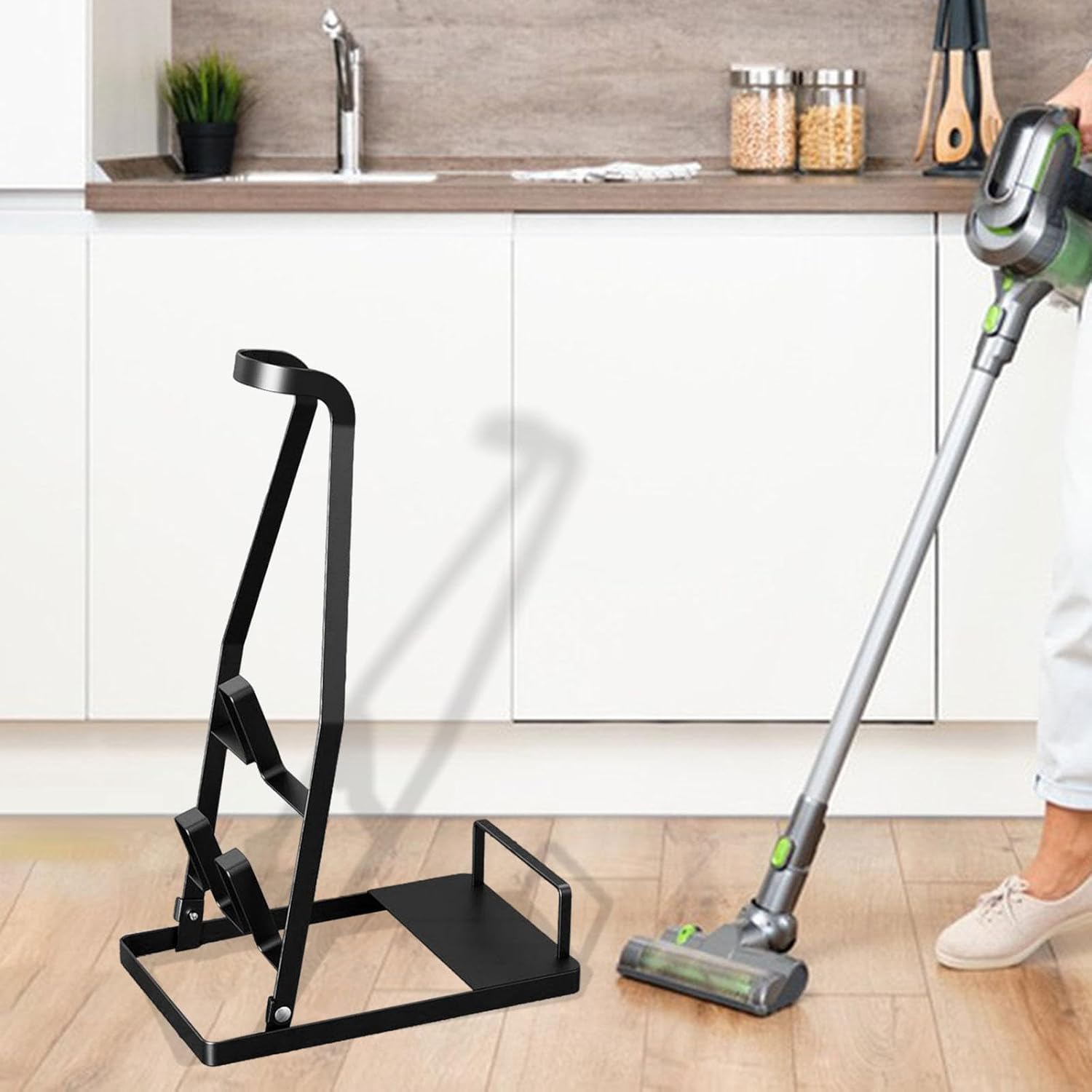 Fenteer Vacuum Cleaner Stand Support Holder Bracket Floor Type, Versatile, Metal Rack Storage Rack for Home Bathroom Balcony Hotel, Foldable Black
