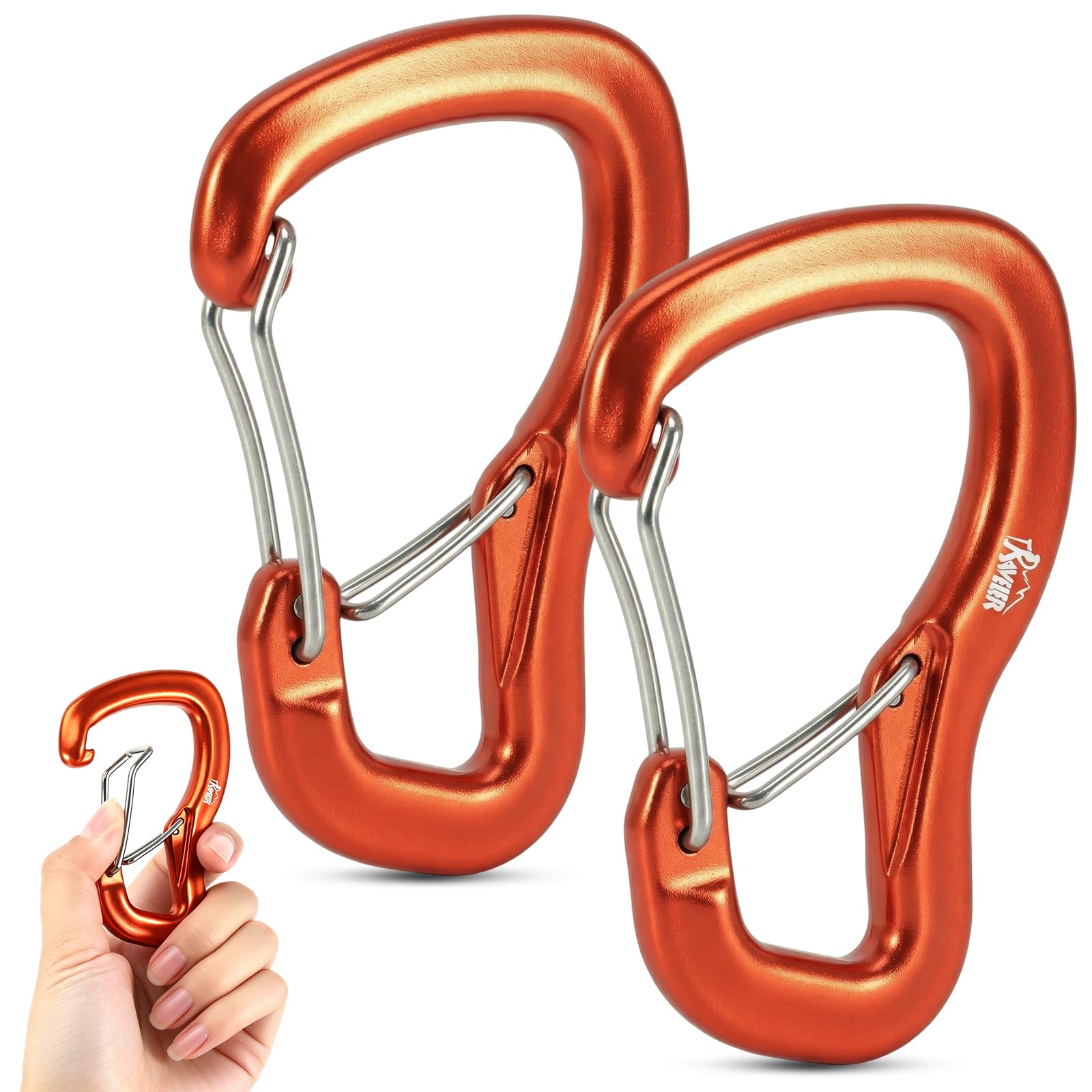 2Pcs Carabiner Clip Heavy Duty, Dual Card Door Security Upgrade,Small Sturdy Key Keychain Accessory, Spring Snap Wire-Gate Hook, 8Kn 816Kg for Hiking, Camping, Not for Climbing