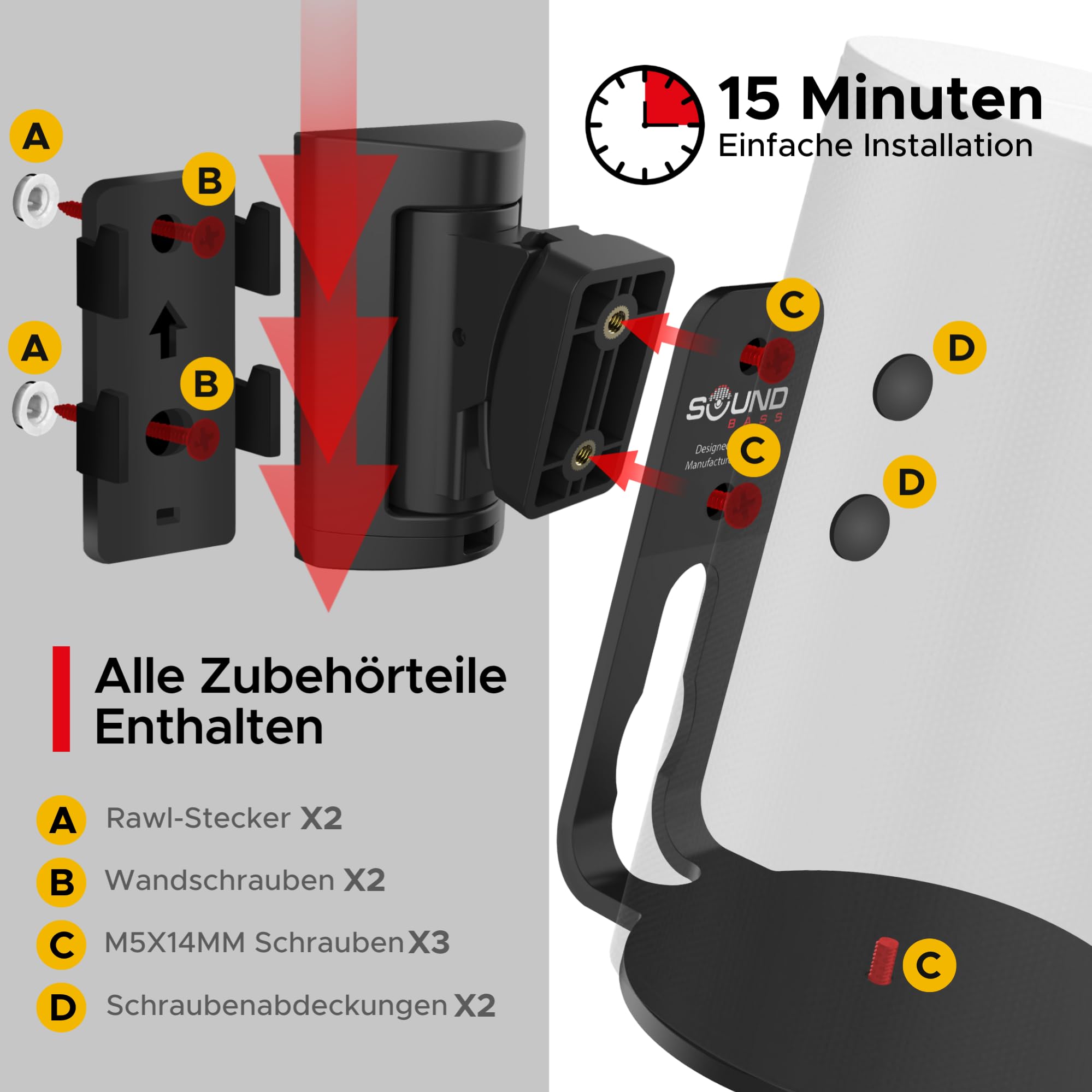 Sound bass ERA 100 Wandhalterung – Neigbar und Schwenkbar, Schwarz, Doppelpack (2 STK.), Kompatibel mit Sonos ERA100 & ERA 100 SL, Einfache Installation, Inklusive Montageset, Paar