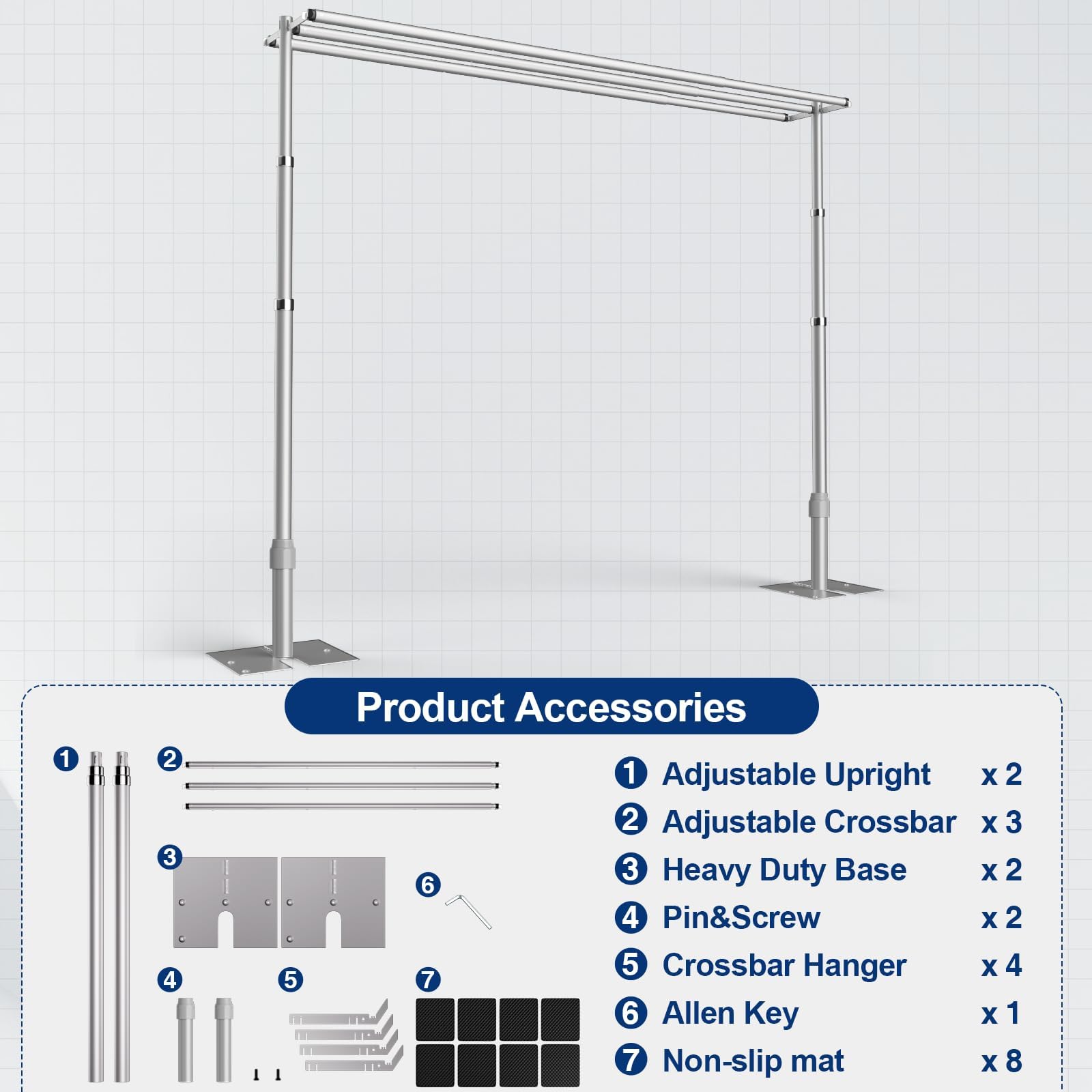 EMART Supporto Fondale Fotografico 3x3m Tre Traverse Supporti Arco-Argento | Matrimonio, Compleanno, Festa, Decorazione di Banchetti