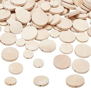 PH PandaHall 120pcs Flat Round Wood Coin Beads 3 Sizes - Antique White Spacer Beads Unfinished Wood Disc for Jewelry Necklace Bracelet Craft Making HomeMacrame, 15/20/24.5mm