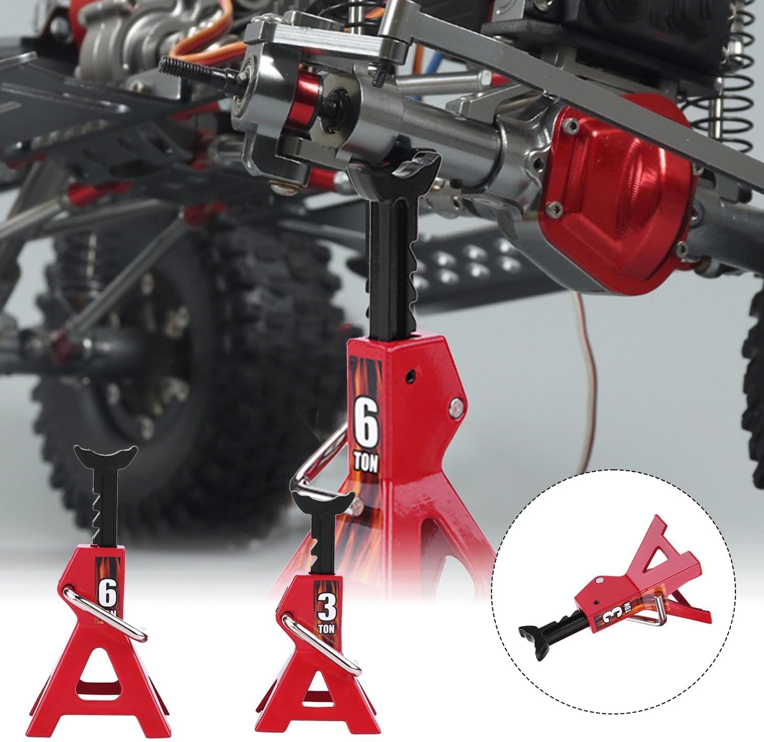 Simulation Jack Stands 4Pcs, Red Metal 3/6 Ton