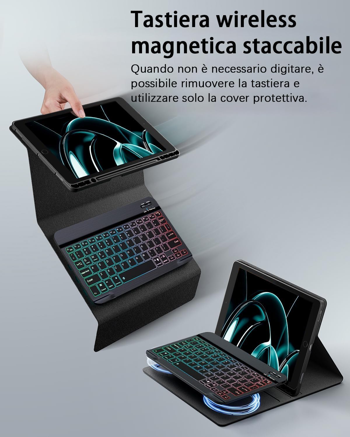 iPad A16 11 Generation 2025 iPad 10 Generation 2022 10.9-11 Pollici Cover Custodia Protettiva con Tastiera Retroilluminata Bluetooth Italiano QWERTY e Mouse Nero
