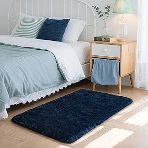 HOMORE Small Rugs for Bedroom 2x3 Feet Blue Rug for Bedroom Bedside Soft Fluffy Area Rugs for Desk Indoor Entrance Door Mat, Small Runner Rugs and Carpets for Dorm Nursery, Navy Blue
