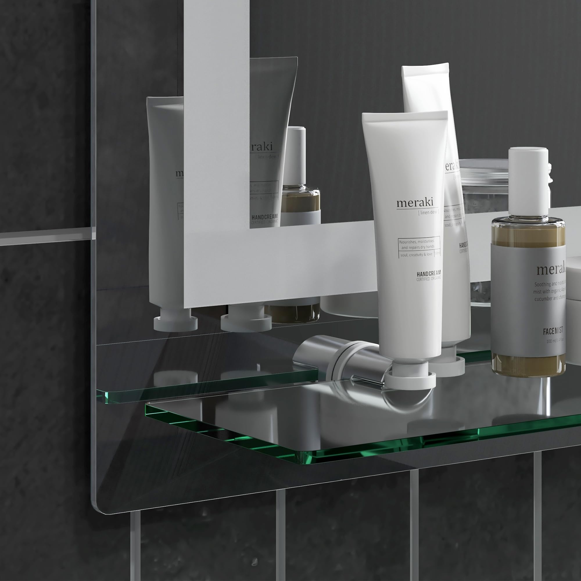 kleankin Specchio per Bagno a Luci LED a 3 Colori Regolabili con Mensola in Vetro, Specchio Illuminato con Funzione a Memoria in Alluminio e Vetro Temperato, 50x12x70 cm, IP44, Argento