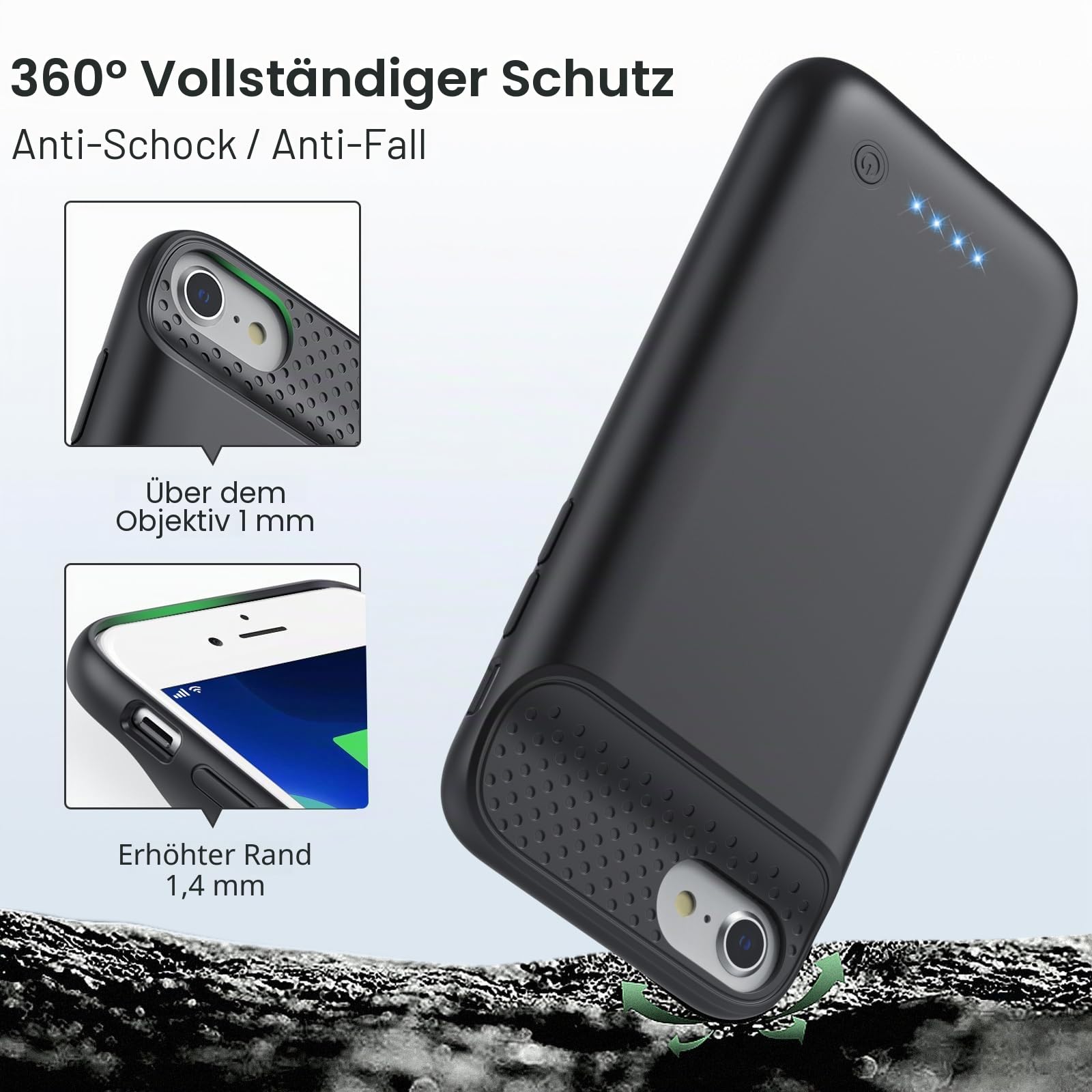 Feob Akkuhülle für iPhone 6/6s/7/ 7s/8/ 8s/SE (2020/2022)-4,7", 7000mAh Powerbank Hülle Zusatzakku Case Ladehülle Handyhülle Akku Battery Case für iPhone 6 /6s/ 7/ 7s/ 8/ 8s/ SE-4,7" Akku Hülle