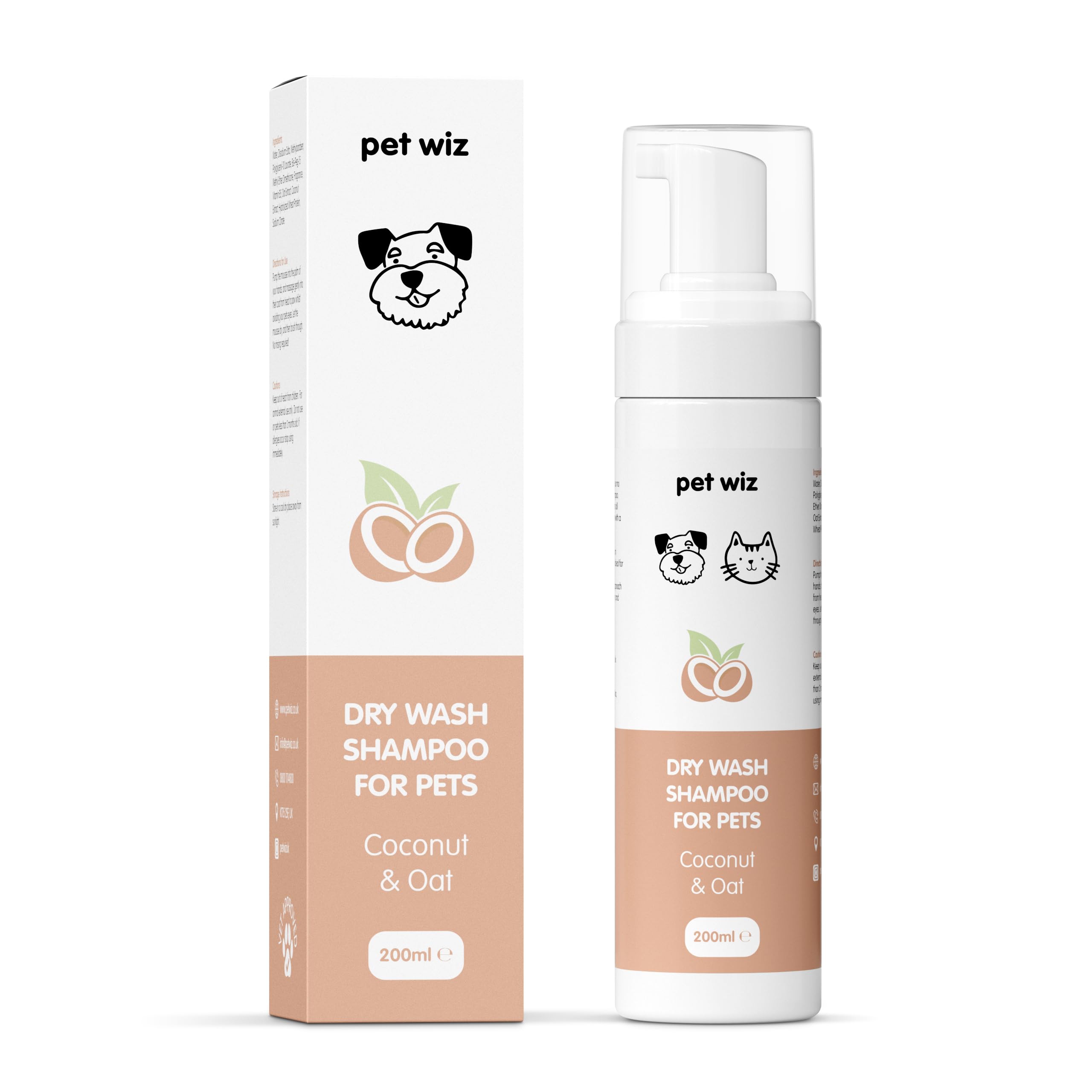 Champú de Lavado en Seco para Mascotas - Suavizante y Desodorante, Ingredientes Naturales, Secado Rápido y No Es Necesario Enjuagar (Coco y Avena)