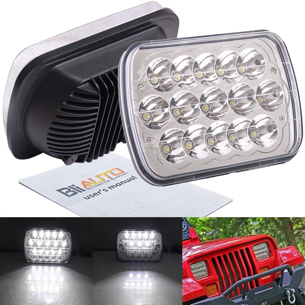 BLIAUTO 5x7 7x6 H6054 Led Headlights DOT Approved 45W Hi/Low Sealed Beam 6054 H5054 H6014 H6054LL H6052 Rectangle Lights for Jeep XJ YJ MJ Ford E250 Chevrolet S10 C10 Van Truck