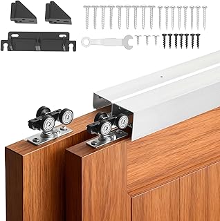 VEVOR Bypass Sliding Door Hardware Kit, 4 ft Aluminum Alloy Dual-Track Bypass Door Hardware, Smooth and Quiet Sliding, Easy to Install, for 1" to 1 3/4" Thickness 24" Width 2 Door System, for Closet