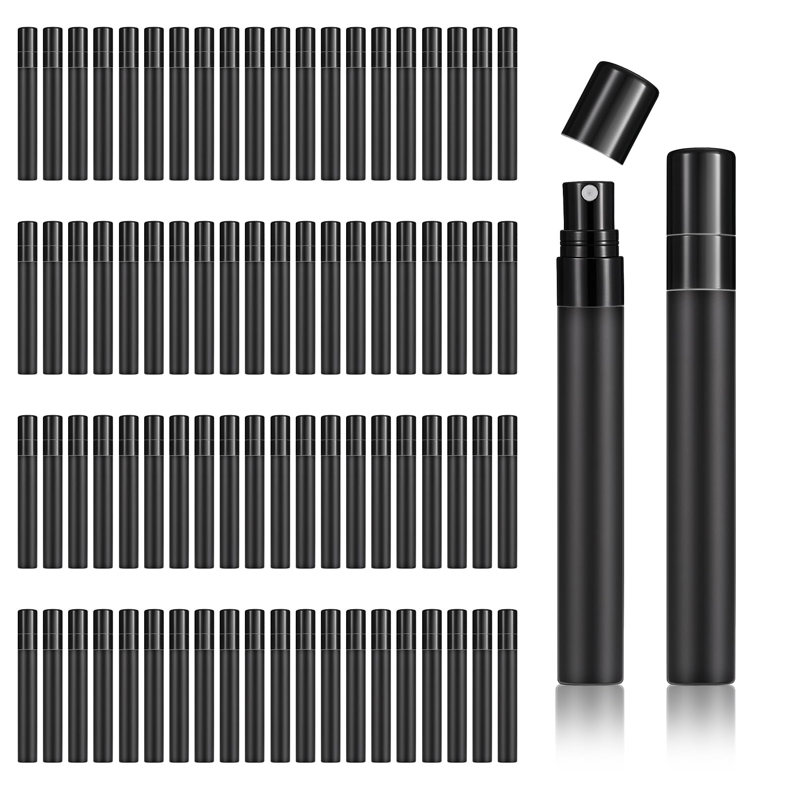 120 Pcs 10 ml Perfume Spray Bottles Plastic Refillable Fine Mist Perfume Atomizer Portable Frosted Perfumes Sprayers Mini Sample Fragrance Containers for Essential Oil, Black