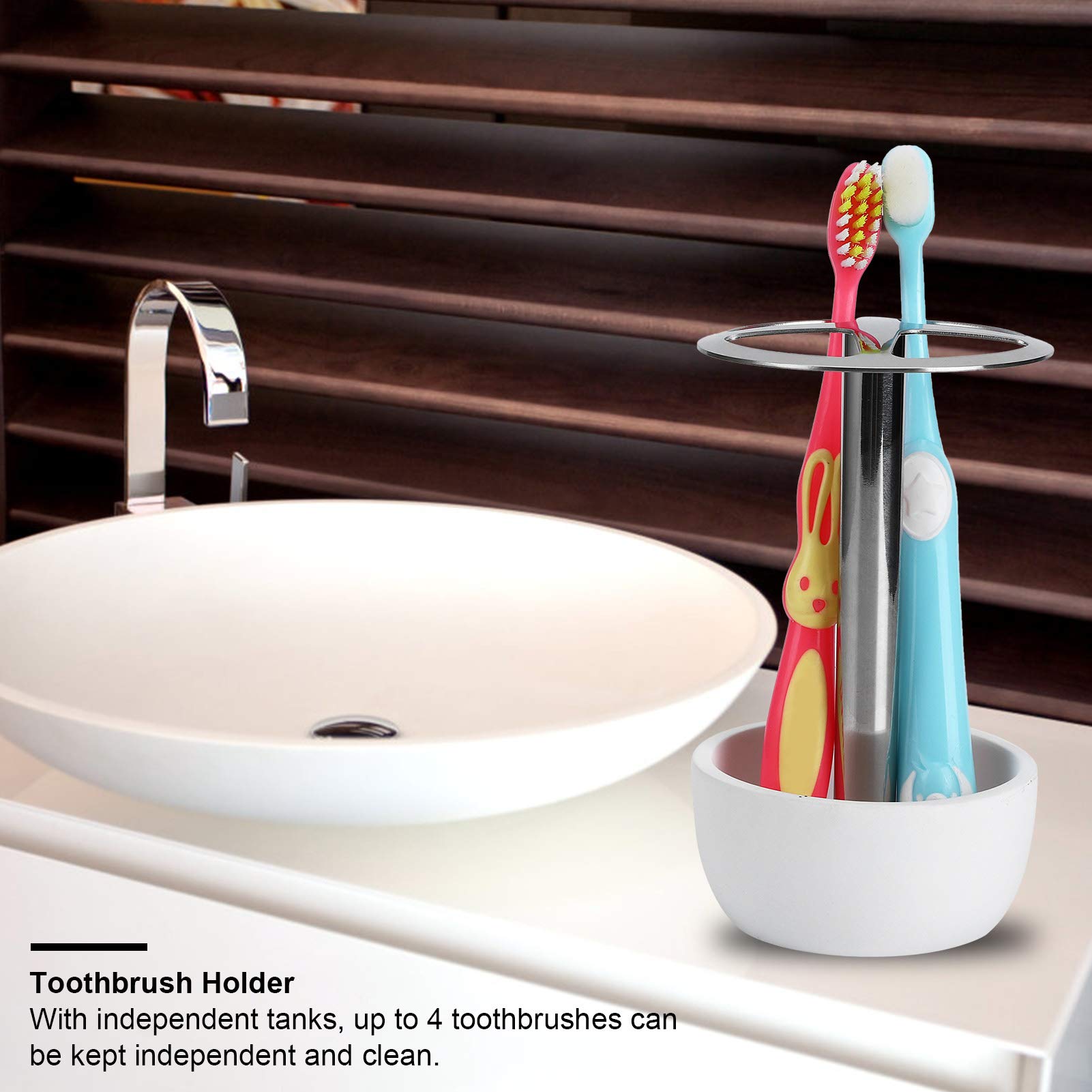 Cocoarm Portaspazzolino Portaspazzolino in Acciaio Inossidabile 304 Senza Perforatore con 4 Fessure Design del Flusso d'Aria Base in Resina 12 X 7 Cm per Lavandino del Bagno Dormitorio Camera degli