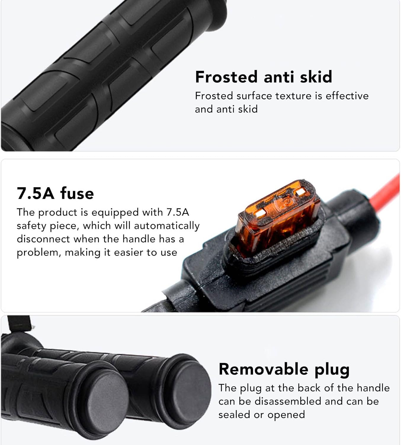 Motorcycle Heated Grips, DC12V Nitrile Rubber and Aluminum Alloy ATV Heated Grips, 22mm Pipe Diameter, Three Speed Temperature Adjustment