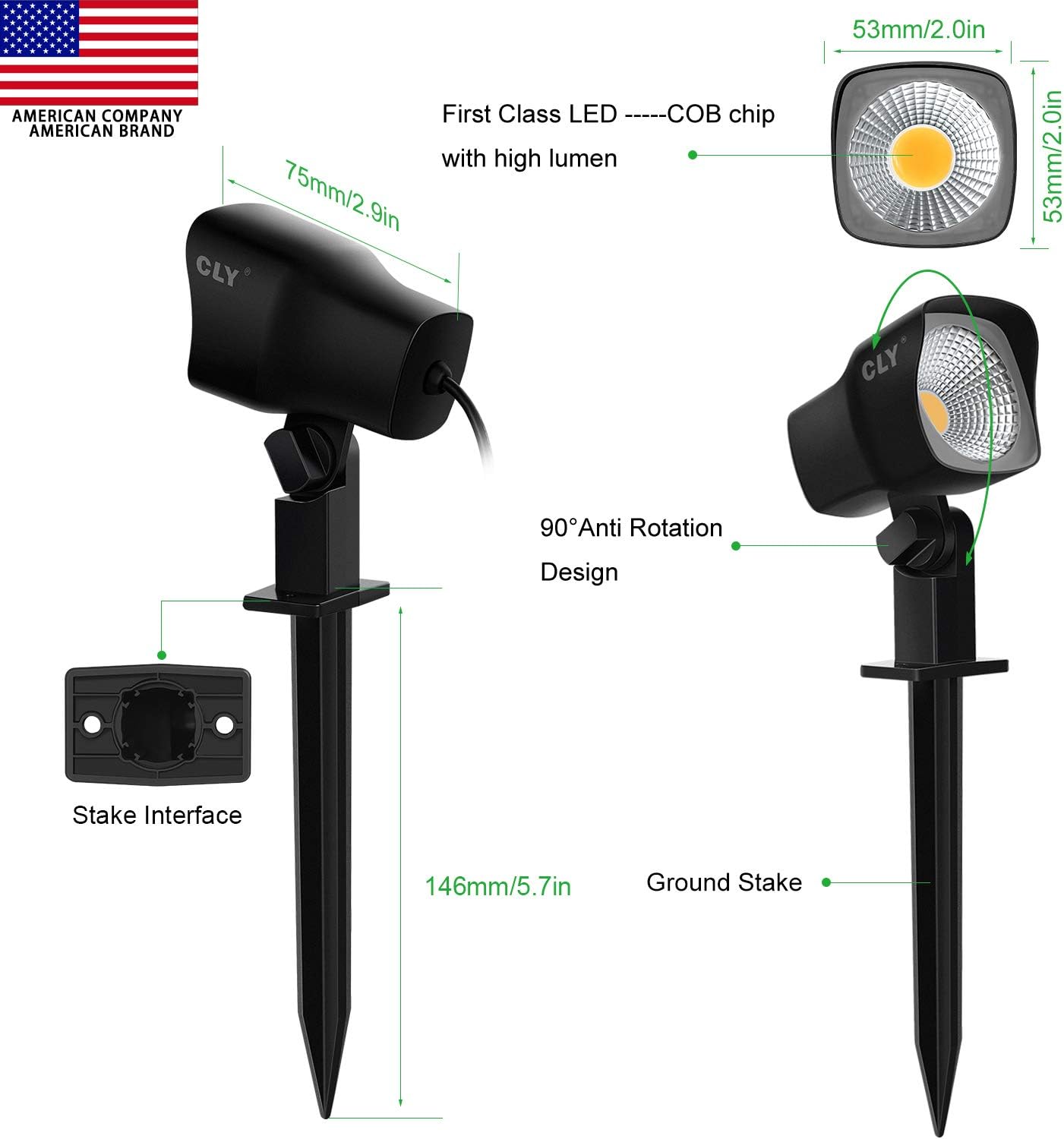 CLY 7W LED Landscape Spotlights Low Voltage Garden Pathway Lights IP66 Waterproof Warm White for Outdoor Lights,Swimming Pool,Patio,Driveway, Yard, Lawn(8 Pack) (Black)