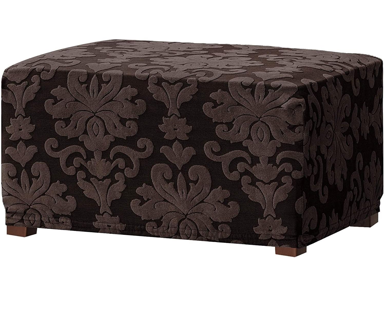 KTYX Stretch Ottoman Cover Slipcover Jacquard Damask Soft Rectangle Slipcover with Elastic Bottom Folding Storage Stool Footstool Furniture Protector (Color : Dark Coffee)