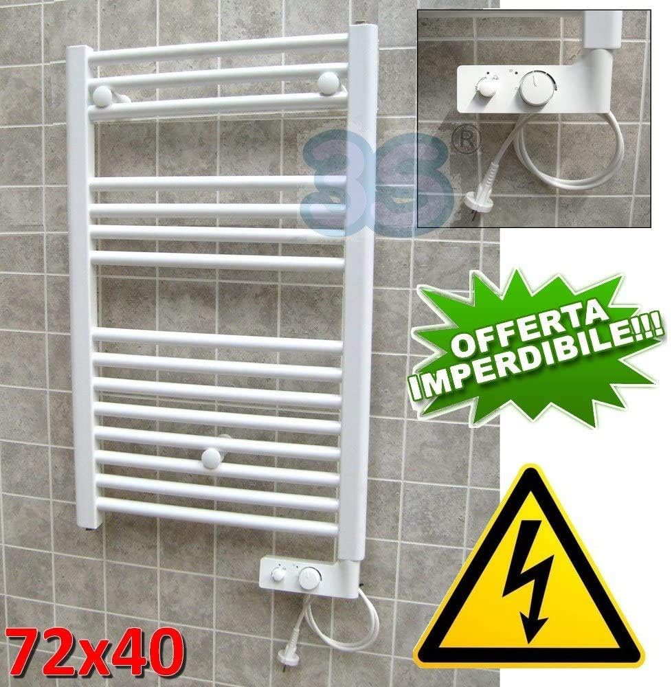 Cortina Scaldasalviette Elettrico, Termoarredo Bagno a 13 Barre con Termostato Analogico, Kit Fissaggio e Liquido Termoconvettore Precaricato, Bianco, 300W, 72 x 40 Centimetri