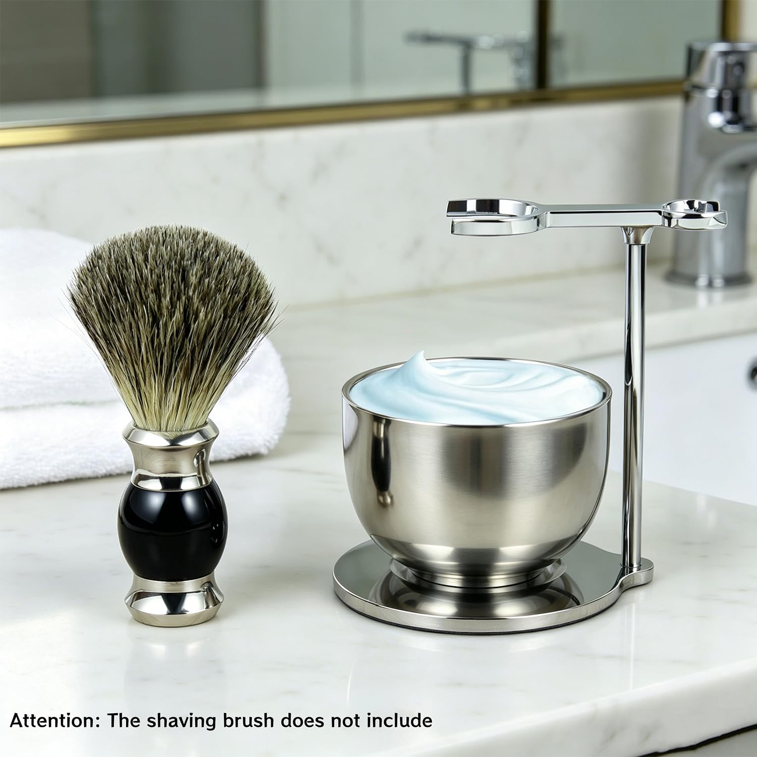 GRUTTI Kit Afeitado 2en1 Premium: Tazón Doble Pared Acero Inox con Retención de Calor y Soporte Ahorrador - Regalo para el Día del Padre