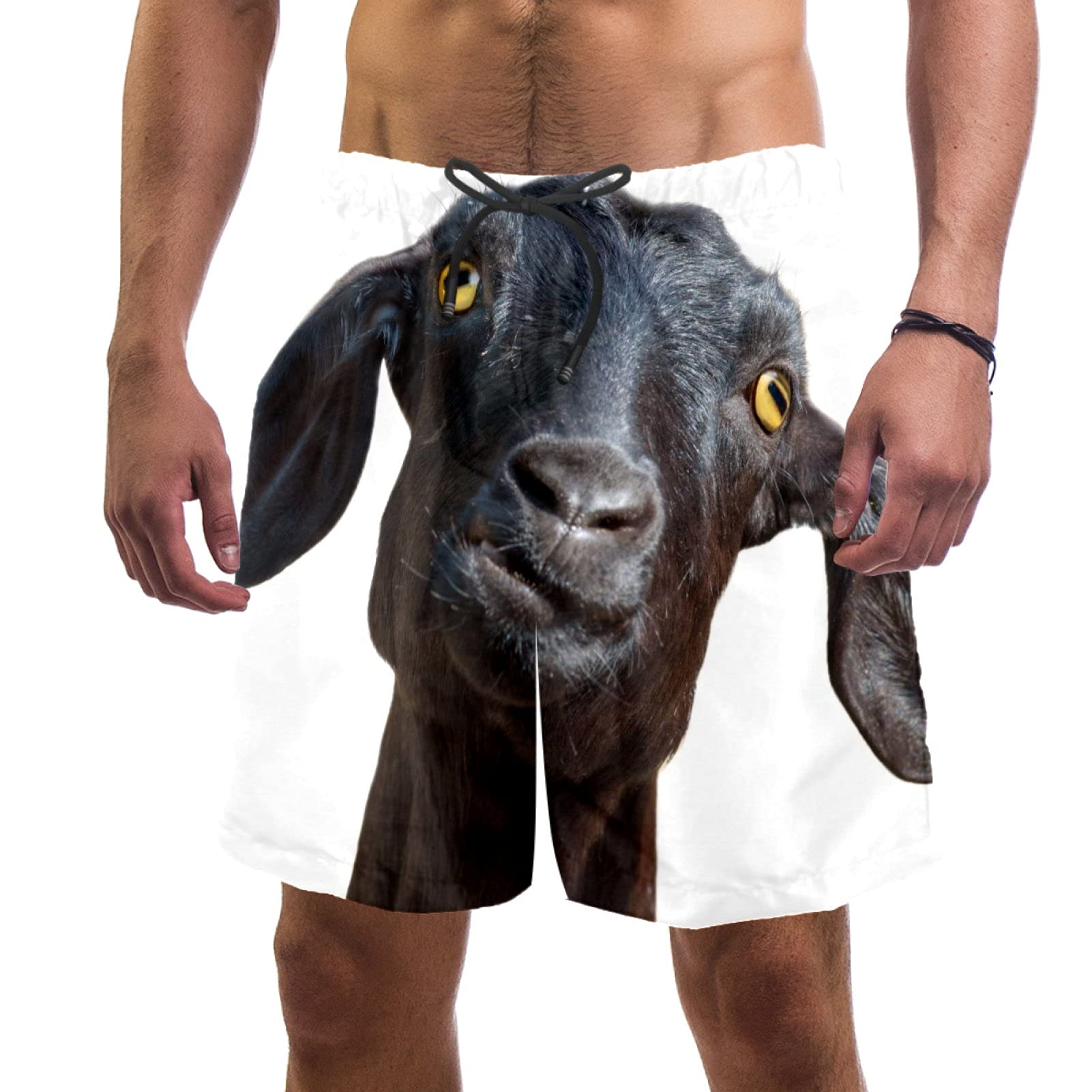 Eslifey Men's Multi Black Goat Swim Trunks Elastic Swimsuit Board Shorts For