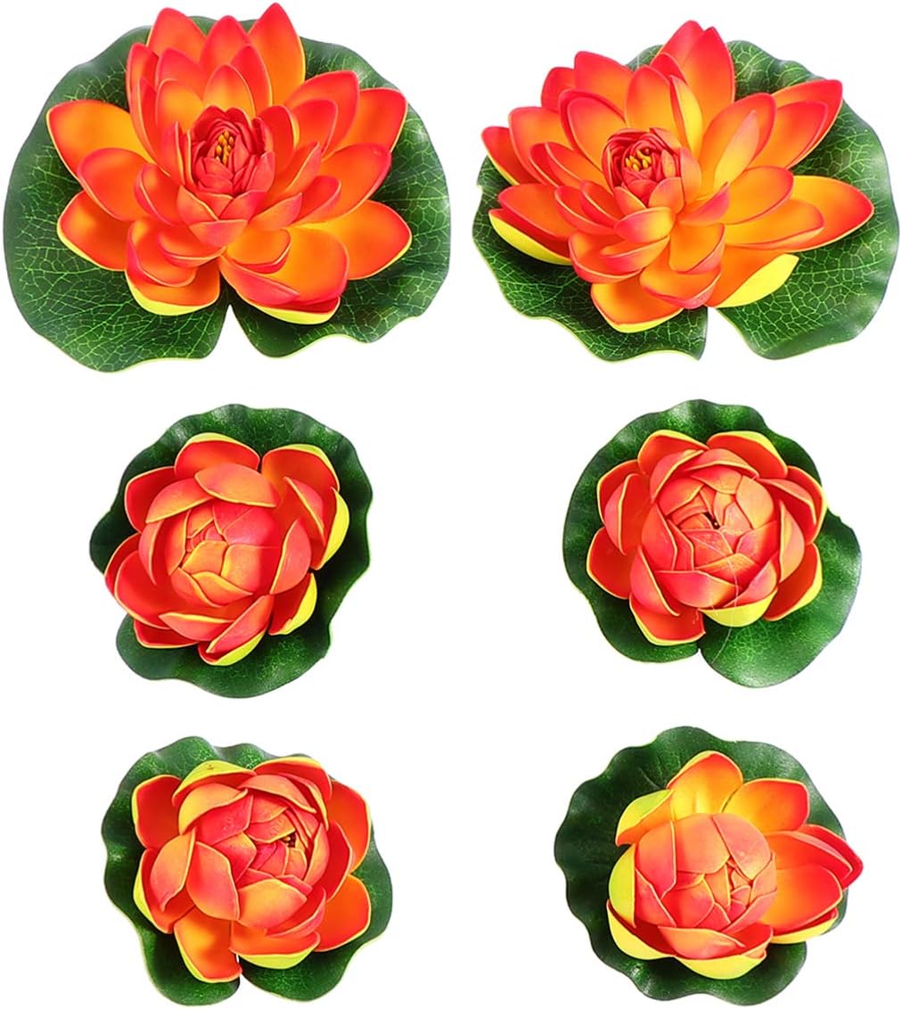 iplusmile Lotus Flower Fake Pond Plants - Artificial Floating Water Lily Lotus Flower Pool Decor - Realistic Water Lily Pads Perfect for Home Outdoor Patio Aquarium Wedding Party Decorations, 6PCS