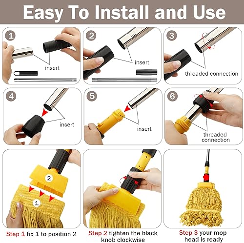 Miniatura 3 de Gejoy 3 piezas de mopas de cuerda para el hogar, fregona comercial, con extremo de bucle, trapeador húmedo, trapeador industrial, trapeador de