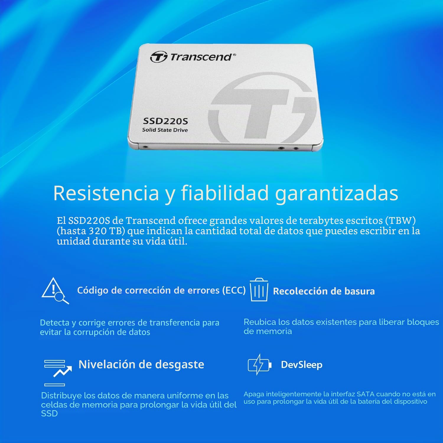 Transcend 120GB SSD220S 2.5 Pulgadas SATA III 6 Gb/s Disco de Estado Sólido Interno 3D TLC NAND TS120GSSD220S