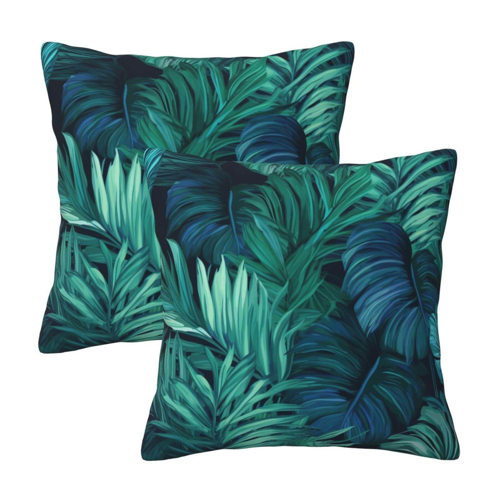 Tropical Palm Leaves Throw Pillow Cases 2 Pack Square Pillowcases Soft Pillow Protectors for Couch Livingroom Sofa Bed Office Car,30x30 CM