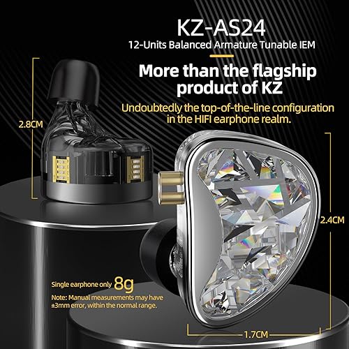 Miniatura 2 de KZ AS24 - Auriculares con monitor intrauditivo de 24BA, auriculares IEM de alto rendimiento con 8 interruptores de sintonización, auriculares con