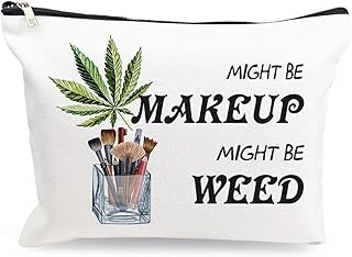 Funny Weed Leaf Makeup Cosmetic Bag - Might Be Makeup Might Be Weed - Cotton Zipper Pouch Travel Bag Toiletry Make-Up Case for Women Stoner Friend Bestie Sister Daughter Birthday Gifts