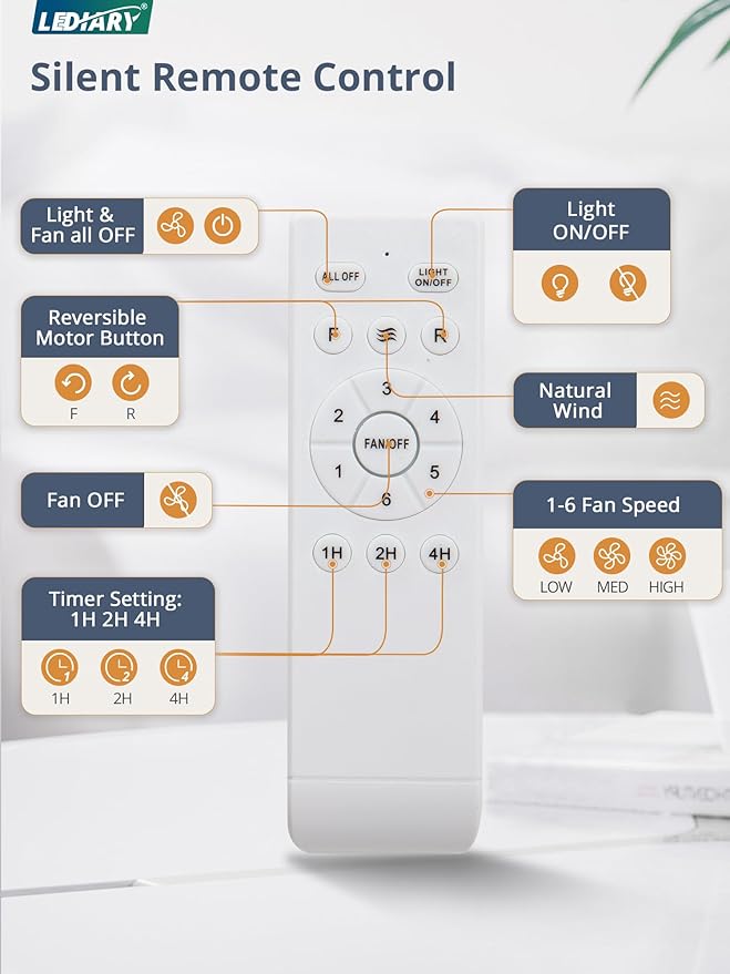 Ventilador de Techo Cuadrado con Luz y Control Remoto, 6 Vel miniatura 5