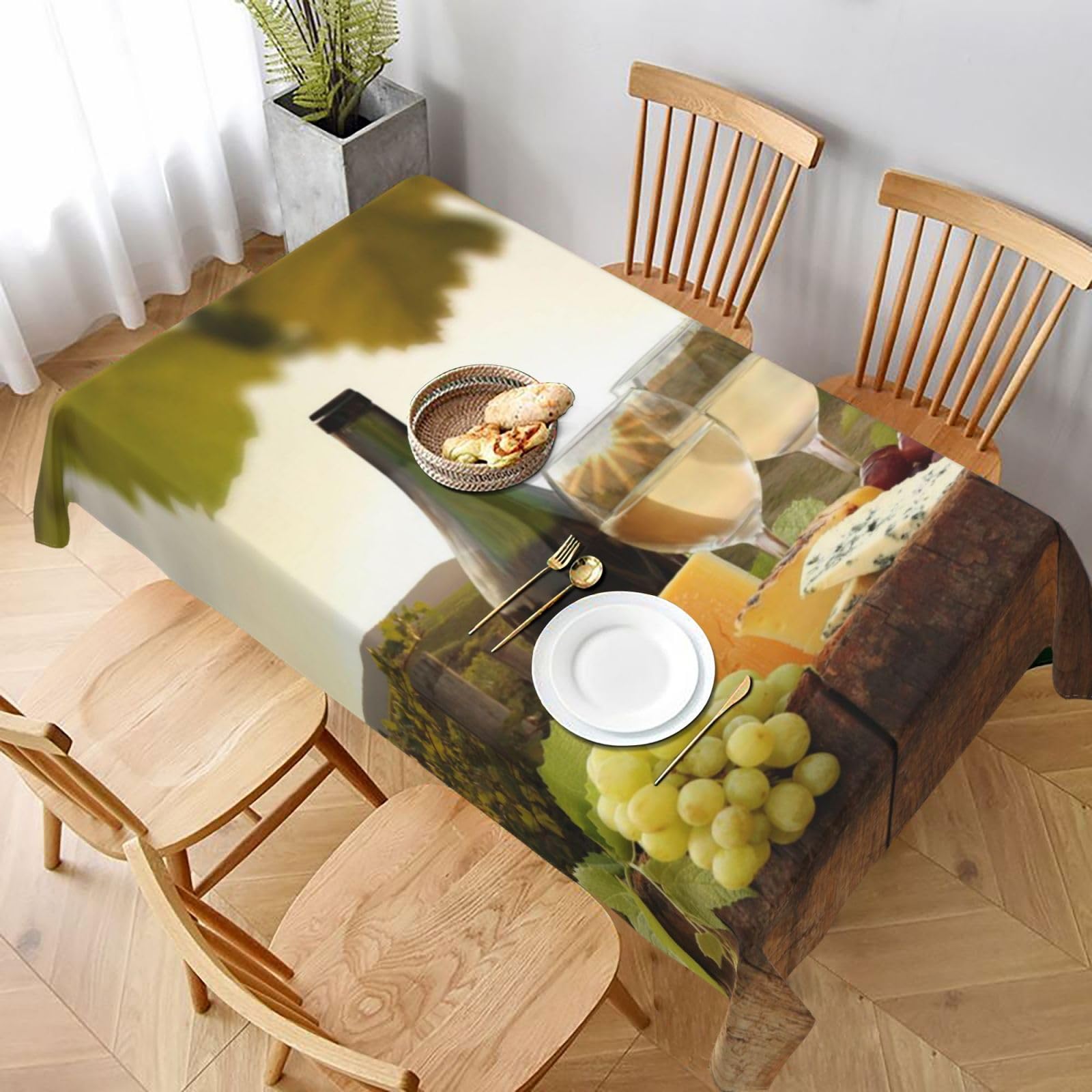 BNVSADC Red Wine Printed Rectangle Tablecloth 228x152 CM, Water Resistant Polyester Table Cloth Decorative Fabric Table Covers for Kitchen Dining Table Parties Camping