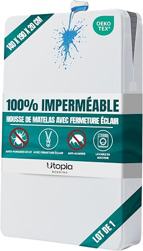 Housse intégrale zippée anti-punaises et acariens 140×190 Utopia Bedding