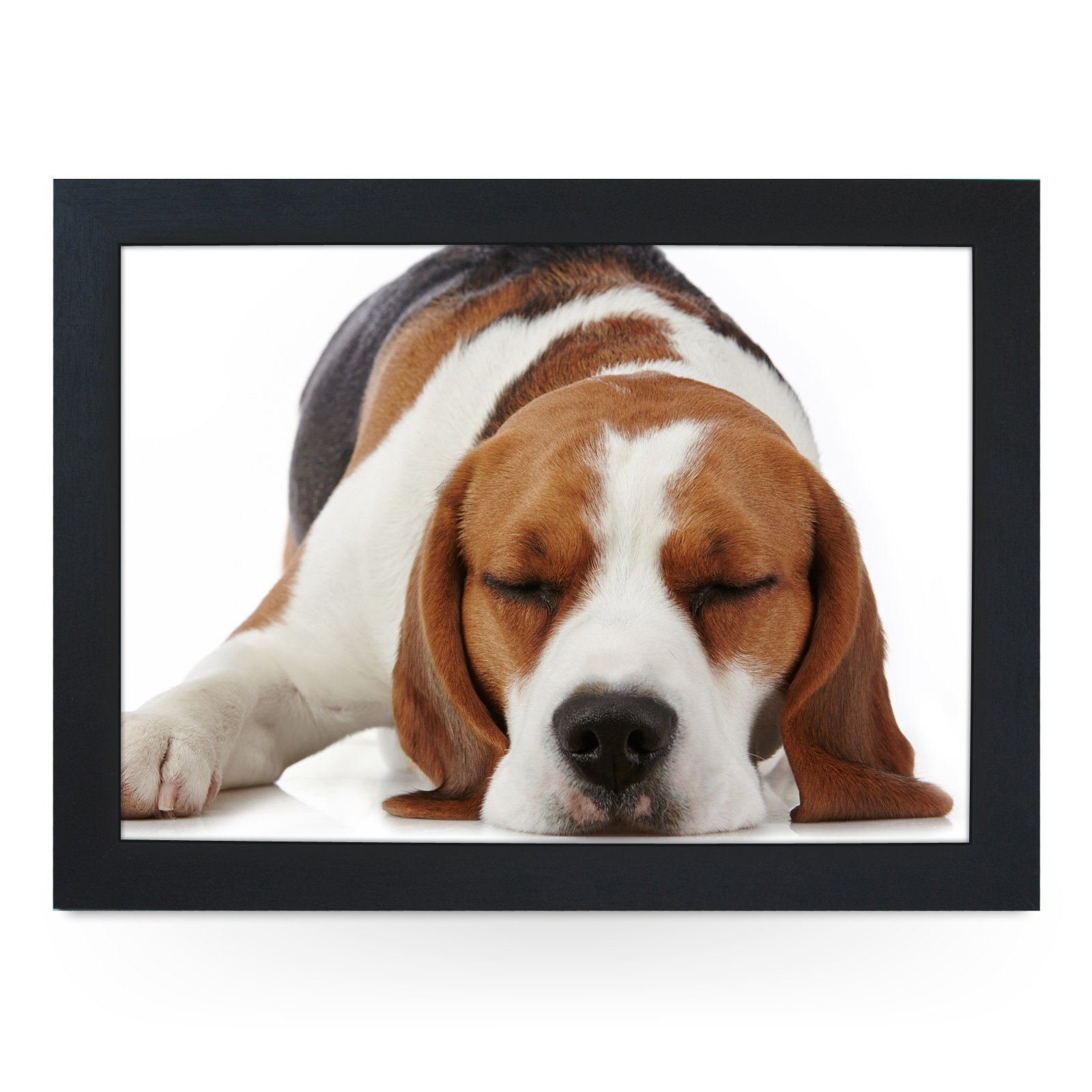 Yoosh Black Portable Lap Desk Tray (Sleeping Beagle Dog) Handmade Wooden Frame, Beanbag Cushioned Bottom | Computers, Laptops, Meals, Food | L0115
