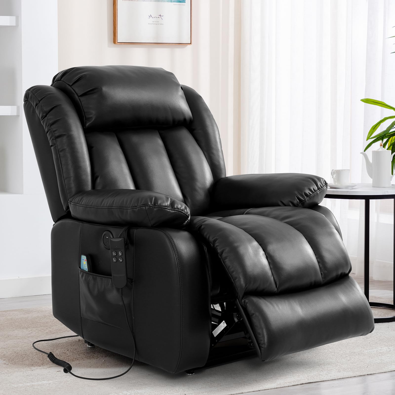 KIMOHOME Dual Motor Large Power Lift Recliner Chair Recliners for Elderly, Infinite Position Recliner Chair with Heat and Massage, Breathable Leather(