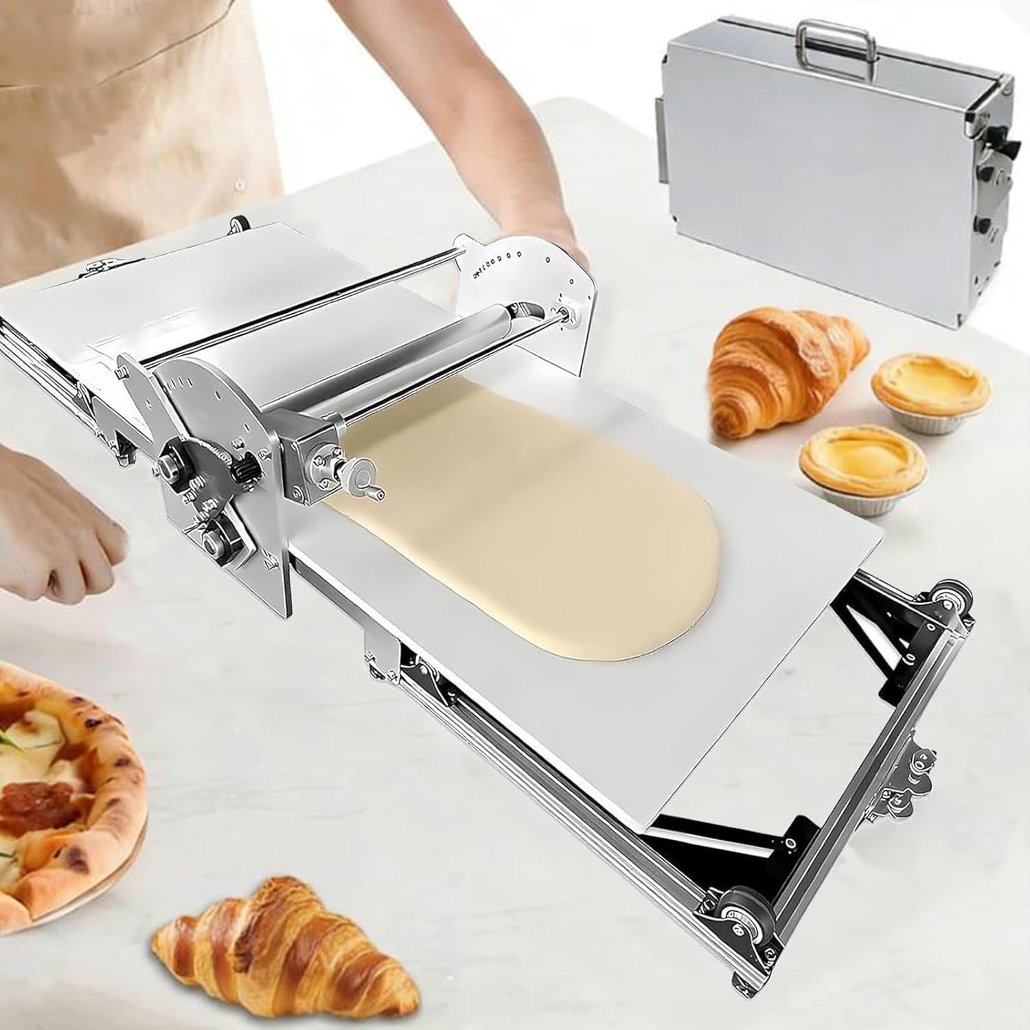 Sfogliatrice Elettrica Pieghevole per Pasta, 40x17,7 Pollici, Spessore Regolabile 0,07 A 1,18 Pollici, Sfogliatrice Elettrica in Acciaio Inossidabile, avanti/Indietro Automatico