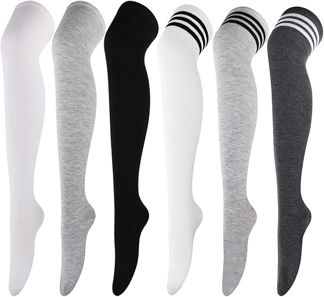 DRESHOW 6 Pairs Over Knee Thigh Socks Thigh High Socks Casual High Stockings Long Knee High Socks for Girl and Women