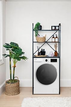 Metal Ayaklı 3 Raflı Banyo Rafı Çamaşır Makinesi Üstü Dekoratif Organizer Askılık
