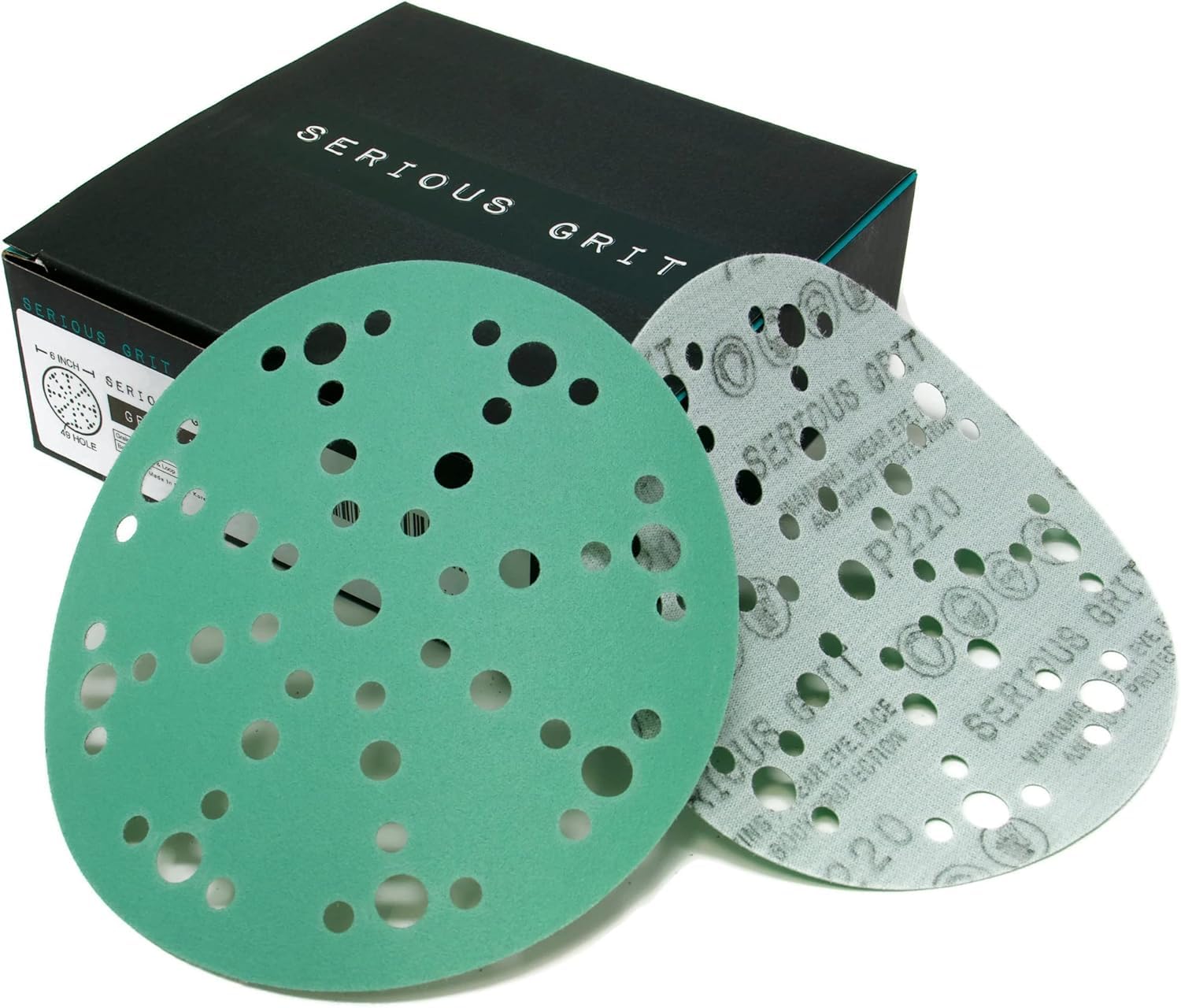 Serious Grit - 150mm 49-Hole P220 Grit Sanding Discs - Hook & Loop Sandpaper - Fits Festool ETS/ROTEX 150 Sanders - 50 Pack Box — image 1